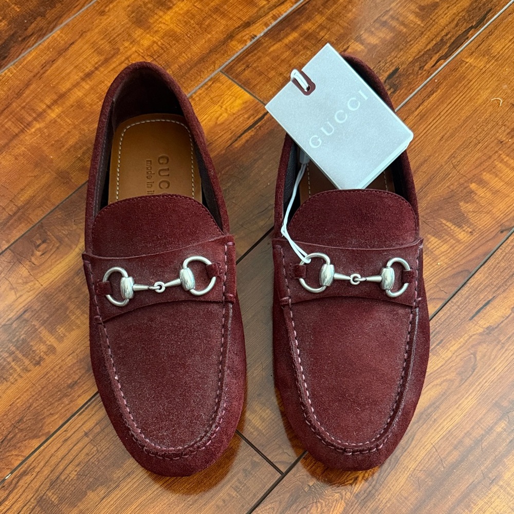 Gucci Men's Burgundy Suede Horsebit Slip-On Loafers / Fits US Mens Size 8